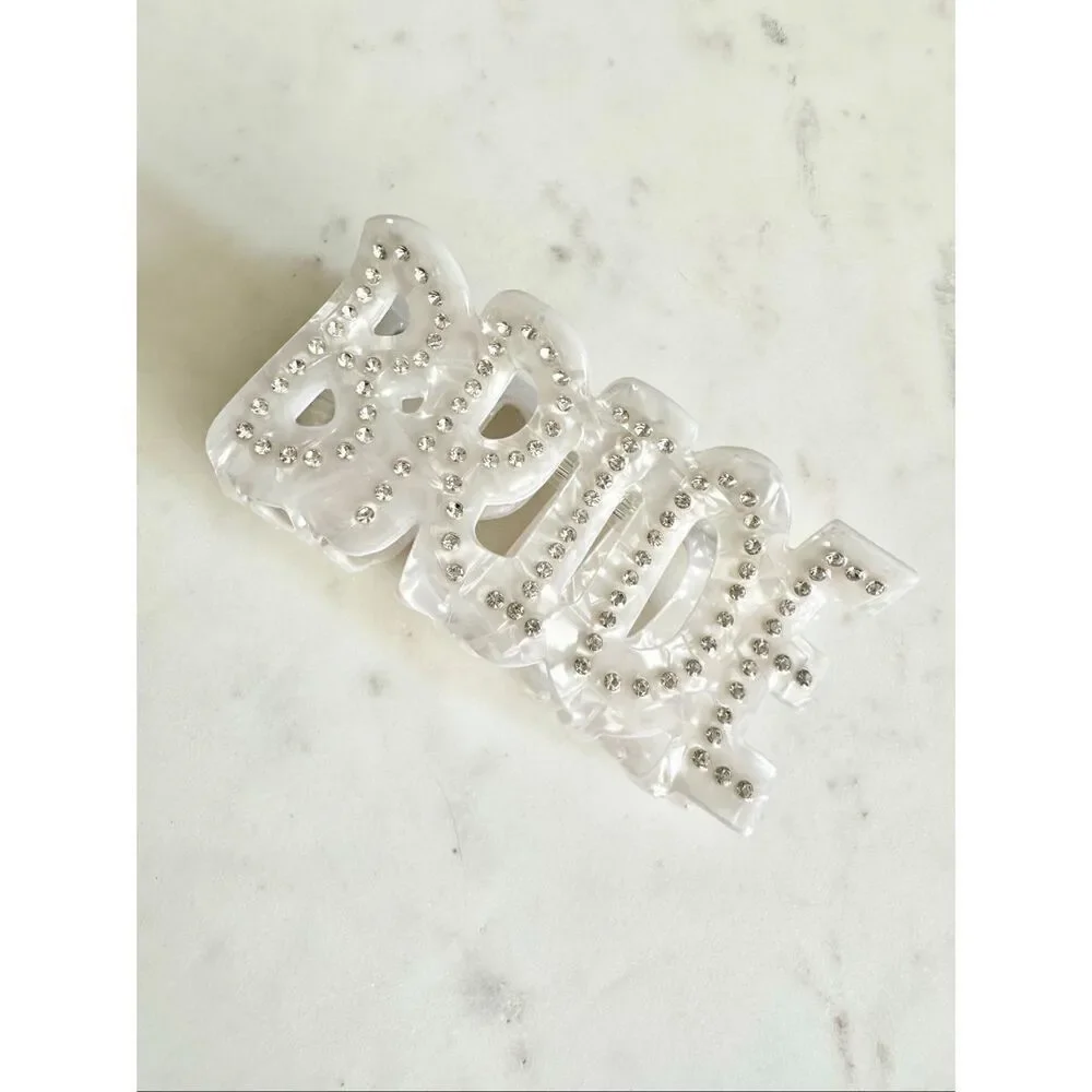 ‘Bride’ bridal white and rhinestone hair claw